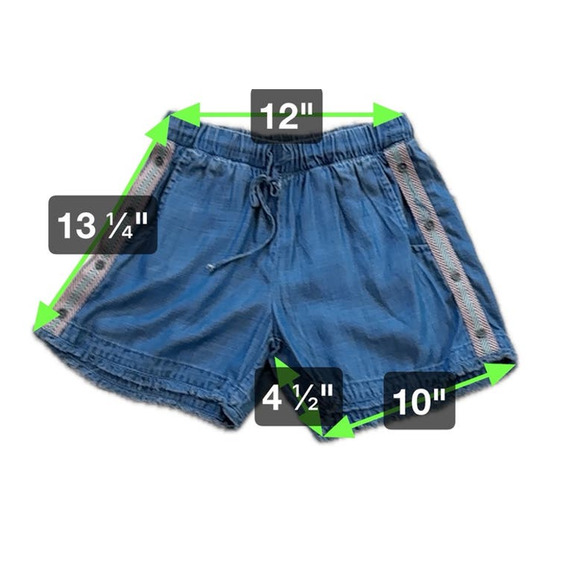 Current Air Blue Chambray Raw Hem w/Pockets Drawstring Waist Shorts sz XS - Picture 5 of 9